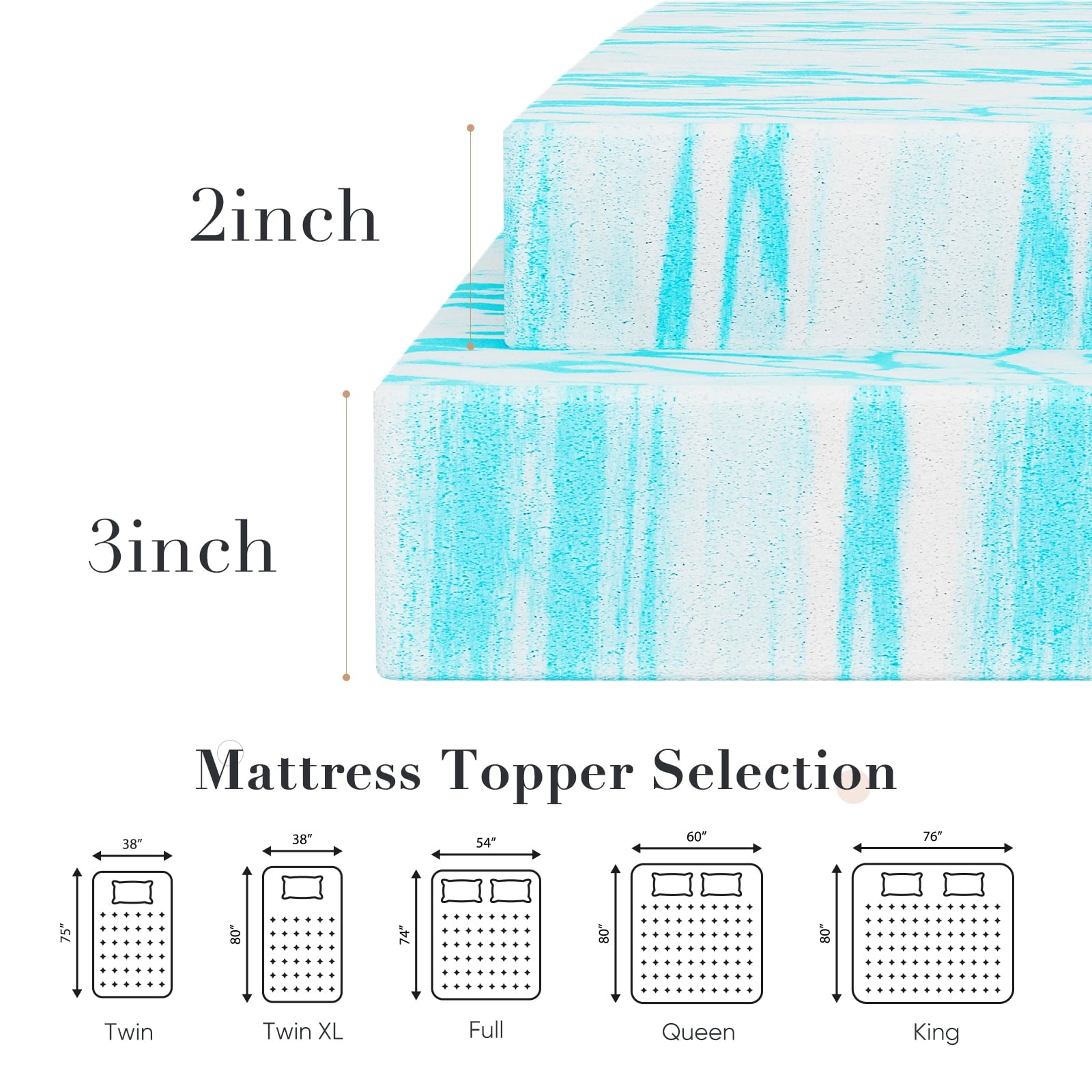 CONCETTA 3 Inch Full Size Memory Foam Mattress Topper with Cooling Gel, Pressure Relief for Back Pain, Comfort Bed Topper, CertiPUR-US Certified
