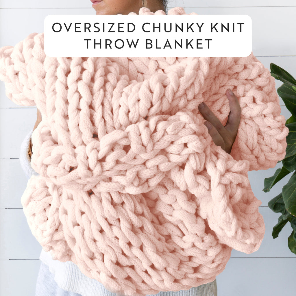 Comfort Canopy - Throw Blanket, Blush Pink Chunky Soft Acrylic Hand-Knit