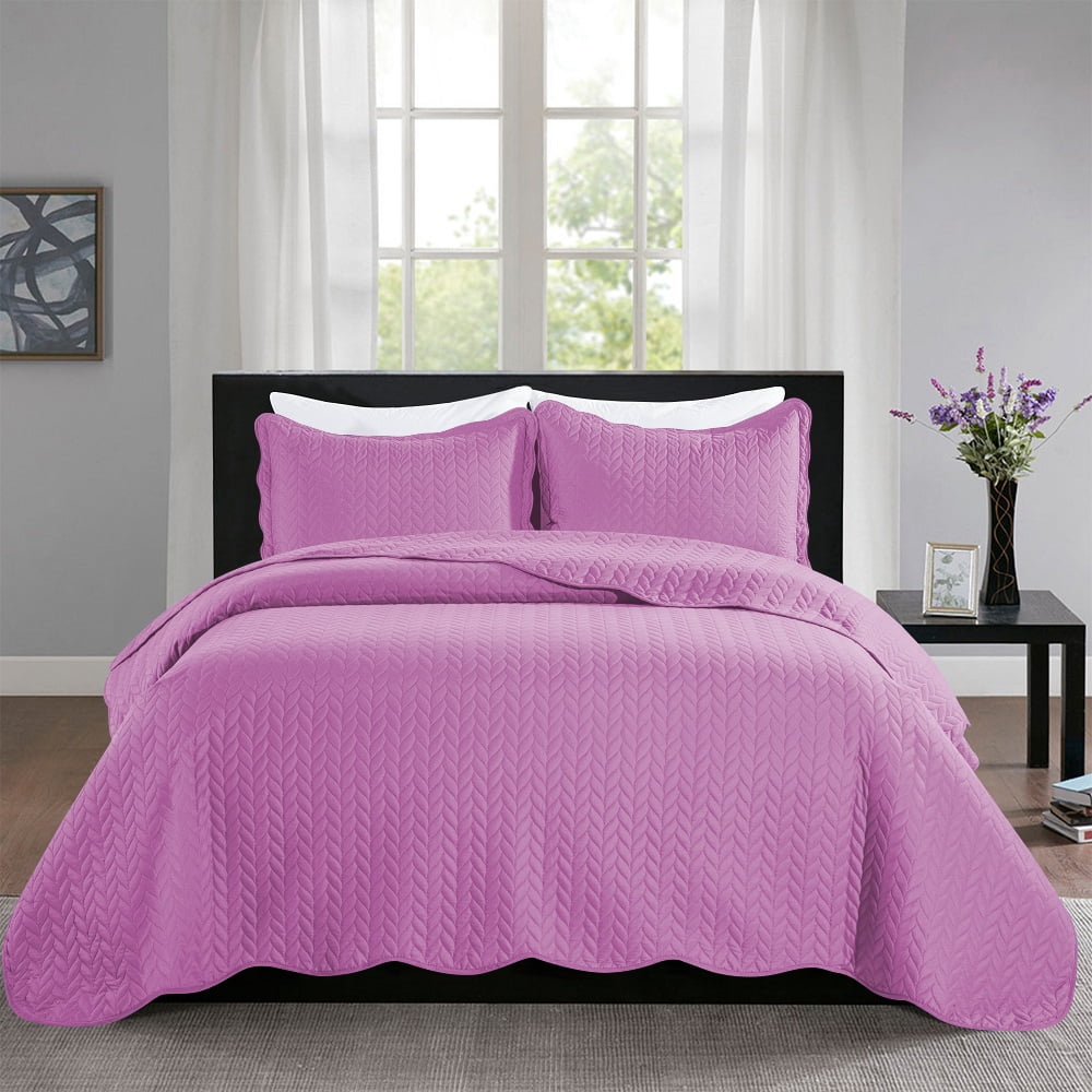 Imperial Rooms 2 Piece Quilt Set Chevron Microfiber Soft Kids Bedspreads & Pillow Shams Purple Twin