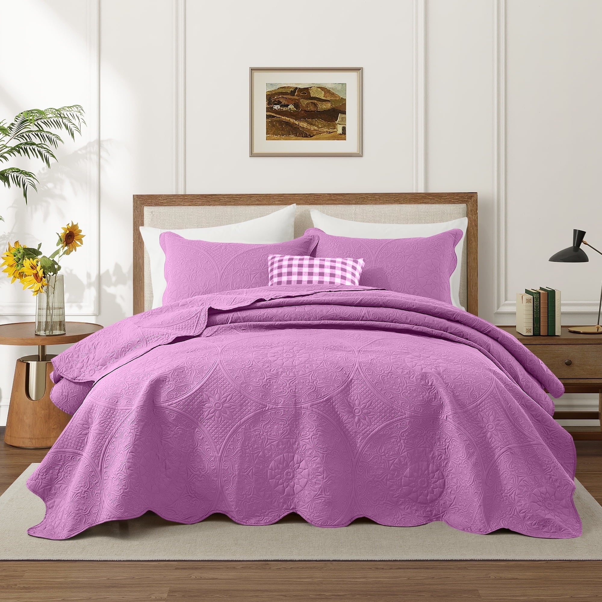 Imperial Rooms 2 Piece Quilt Set Chevron Microfiber Soft Kids Bedspreads & Pillow Shams Purple Twin