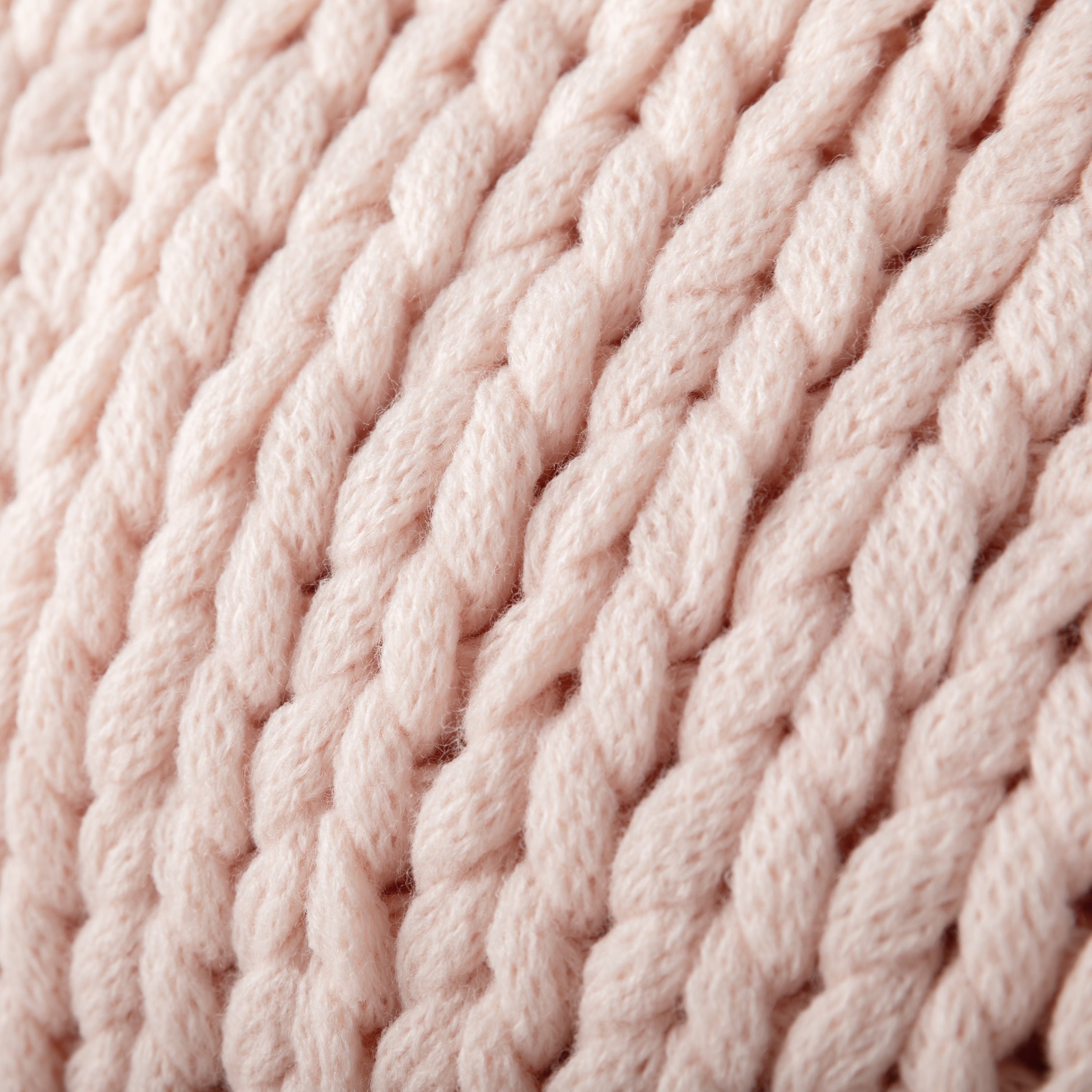 Comfort Canopy - Throw Blanket, Blush Pink Chunky Soft Acrylic Hand-Knit