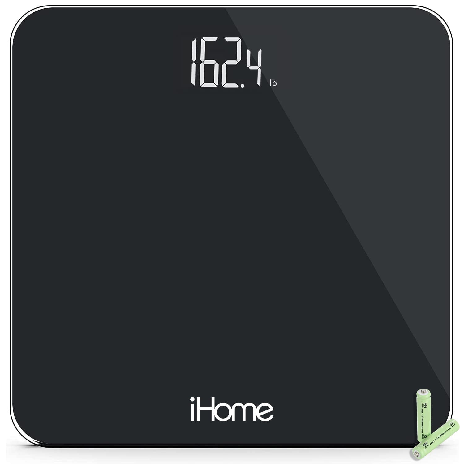 iHome Digital Battery Powered Bathroom Scale 397 lbs with Fit+ Personal Coach App, FSA and HSA Eligible, Black